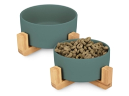 Tigelas Elevadas de Cerâmica para Gatos, Conjunto de Tigelas Duplas Elevadas para Comida e Água para Gatos com Suporte de Madeira AQUAFORGE