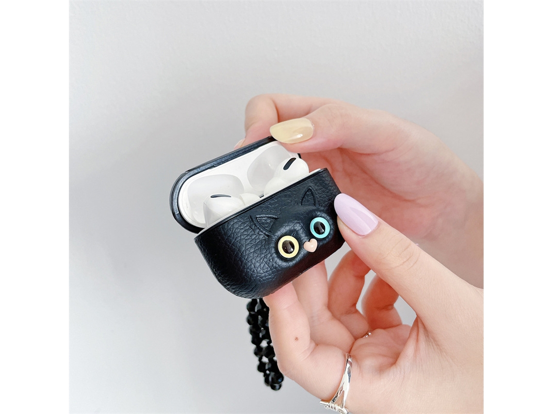 Capa para Airpods 1ª/2ª Geração Resistente a Impactos, com Adesivo de Couro Gato Preto e Branco, Exclusiva para Sudeste Asiático. EOOCOO