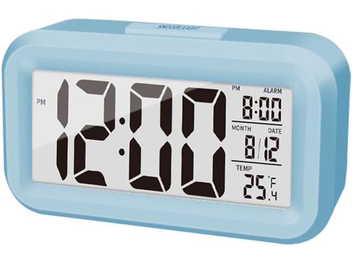 Despertador Digital, Com Luz Noturna Inteligente, Temperatura Ambiente, Tela Led Grande, Para Mesa , Versão Em Inglês Azul Sfushos (baterina)