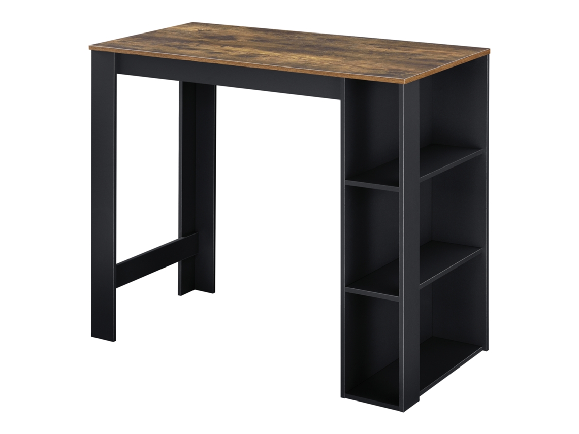 Mesa de bar Danderyd com 3 prateleiras 120x60x106 cm Preto / Carvalho escuro [[EN.CASA]]