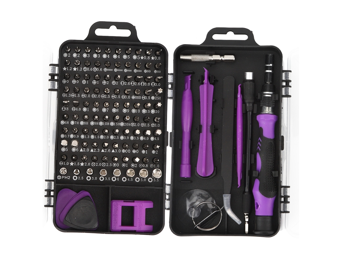 Kit De Parafusadeira 115 Em 1 Ferramenta Multifuncional Para Reparo E Remoção De Celular Roxo