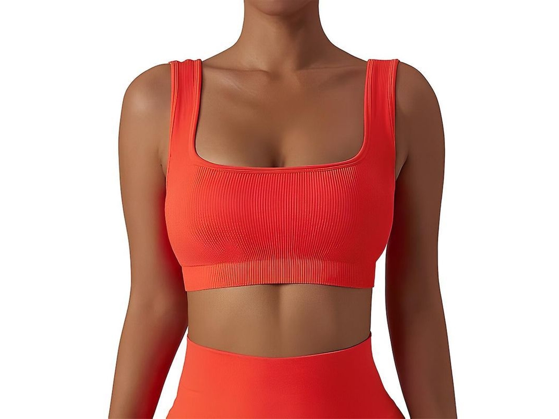 Top de Tirantes Ribado Simples com Sutiã Esportivo para Mulheres Crop Top Confortável para Atividades Diárias e Esportes Cor Laranja