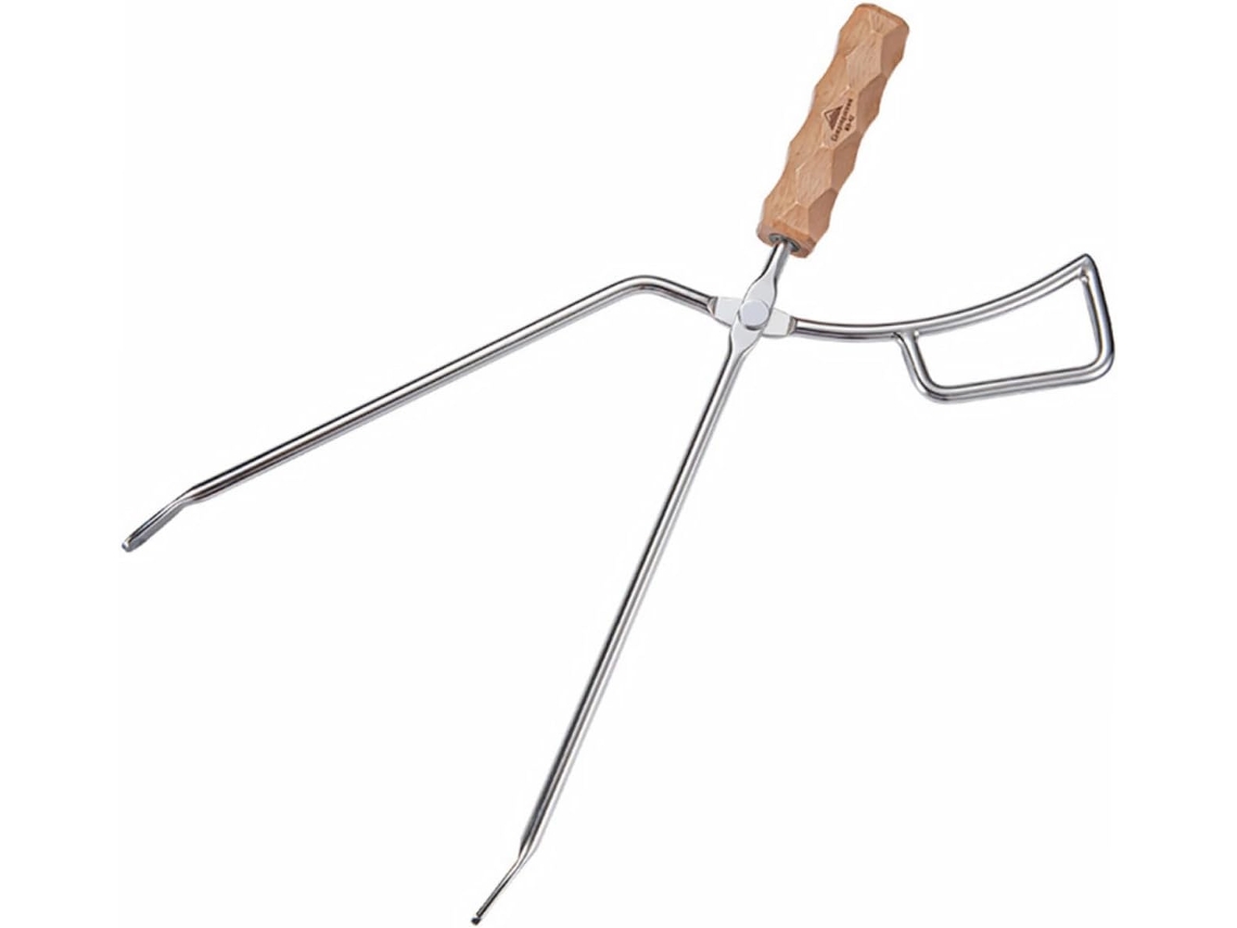 Pinça De Cabo Longo Em Madeira Faia Com Alças Aço Inoxidável, Prática E Durável Para Carvão, Churrascos E Todos Os Tipos