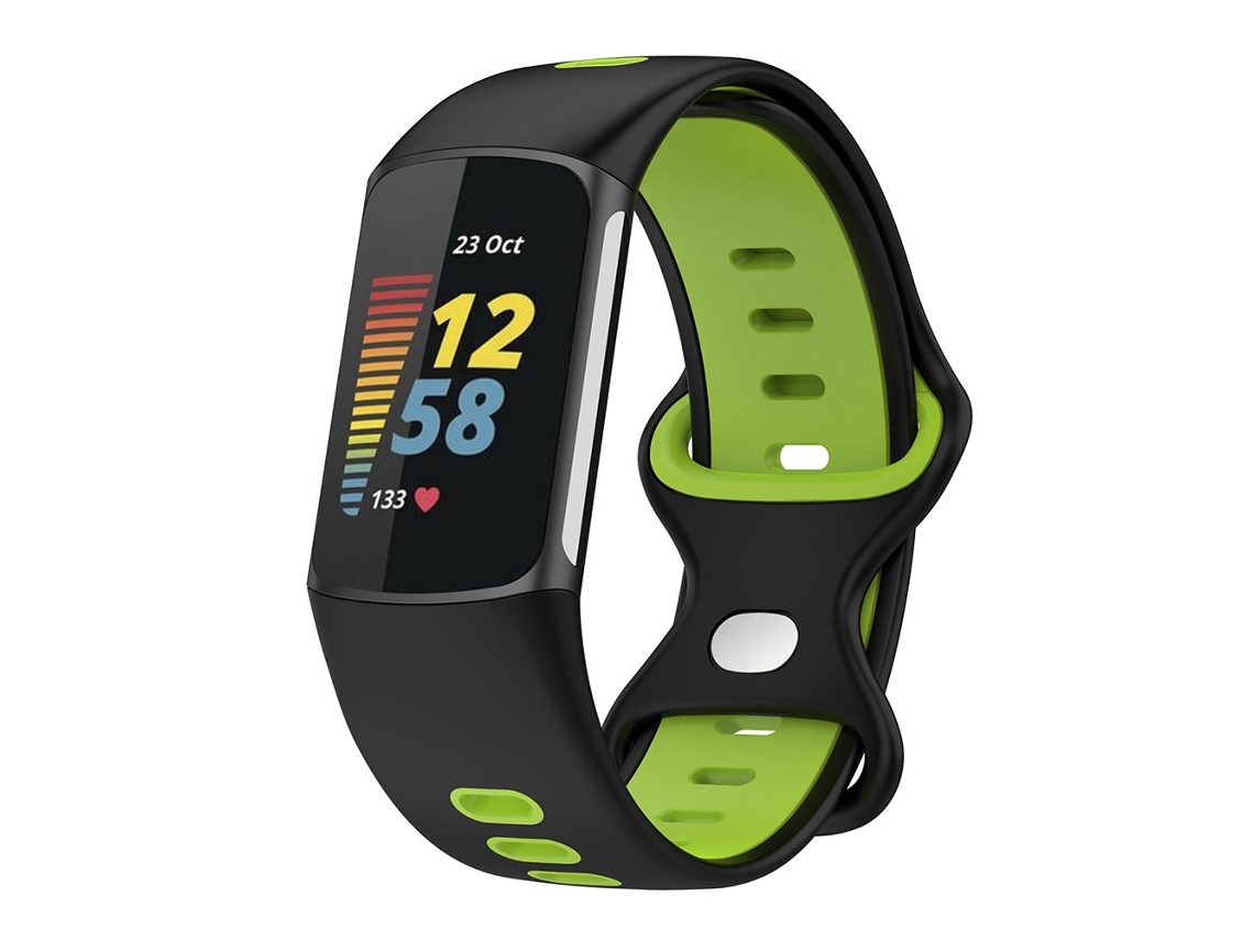 Bracelete de Smartwatch para Fitbit Charge 5 Smart Watch Sports Banda de silicone de duas cores à prova d'água (preto verde)