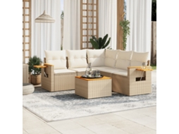 Conjunto de 6 Sofás para Jardim com Almofadas Vime Pe Bege Dkd Home Decor