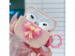 Capa protetora para fone de ouvido Bluetooth com laço 3D em formato de coração GIECY