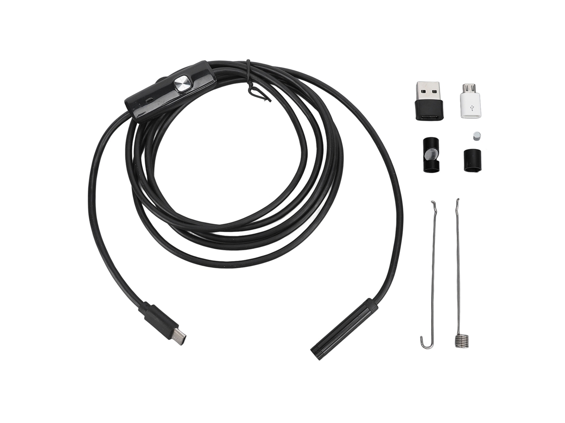 Endoscópio Industrial Câmera Inspeção 7mm 2m Cabo Usb Type C Microusb Para Estruturas Internas E Tubulações