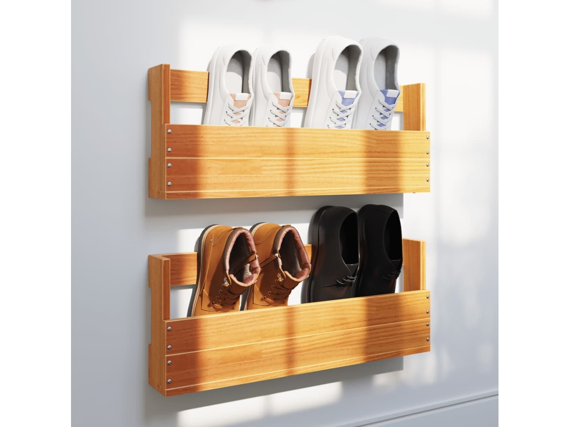 Vidaxl Sapateira Parede 2 Pcs 59x8,5x23,5cm Pinho Maciço Castanho Cera