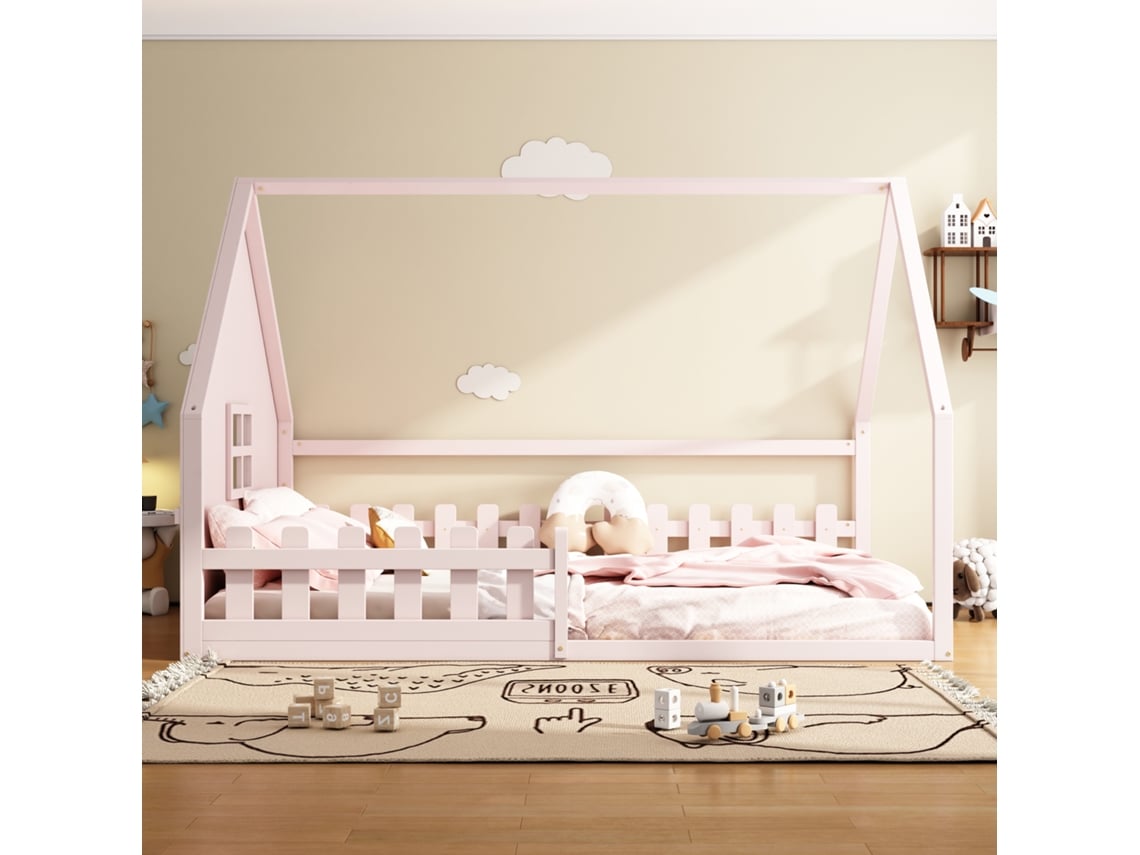 Cama Plataforma Infantil 140x200 Com Proteção Rosa