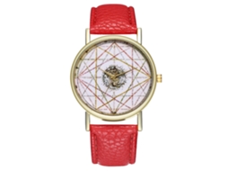 Relógio analógico de quartzo vermelho com estilo listrado Zhoulianfa e pulseira de PU para homens e mulheres.
