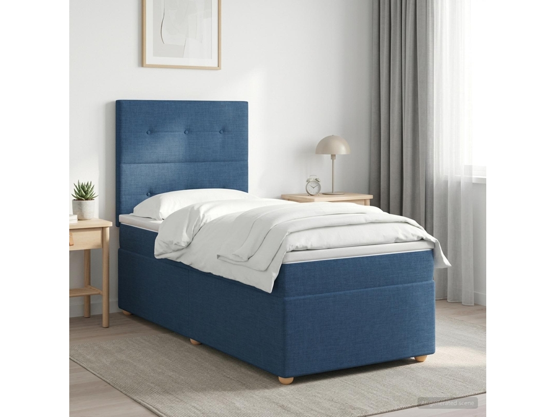Vidaxl Cama Box Spring Com Colchão Azul 100 X 200 Cm Tecido