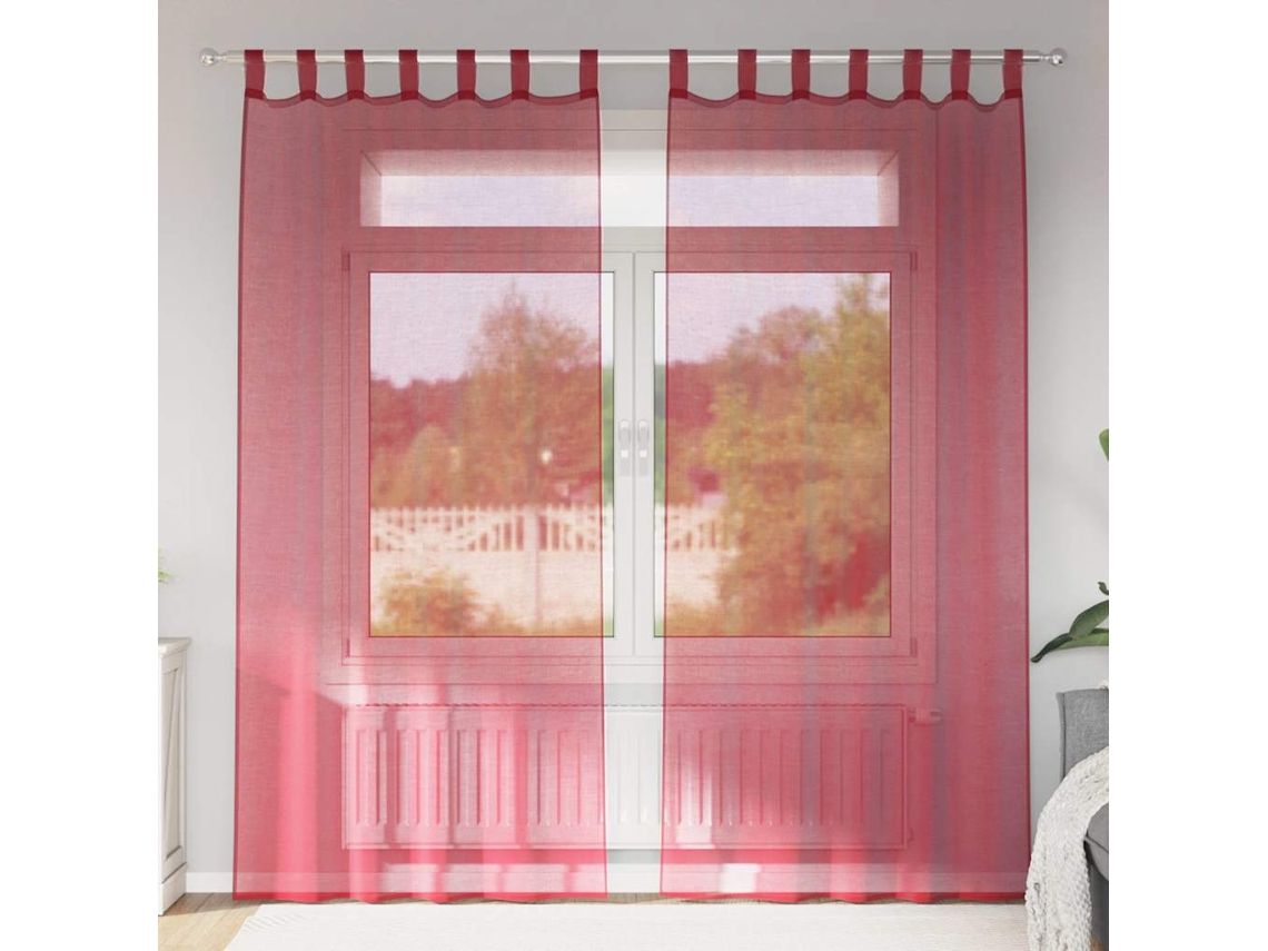 Vidaxl Cortinas De Voile Com Bolsos Para Varão 2 Pcs Vermelho Tinto