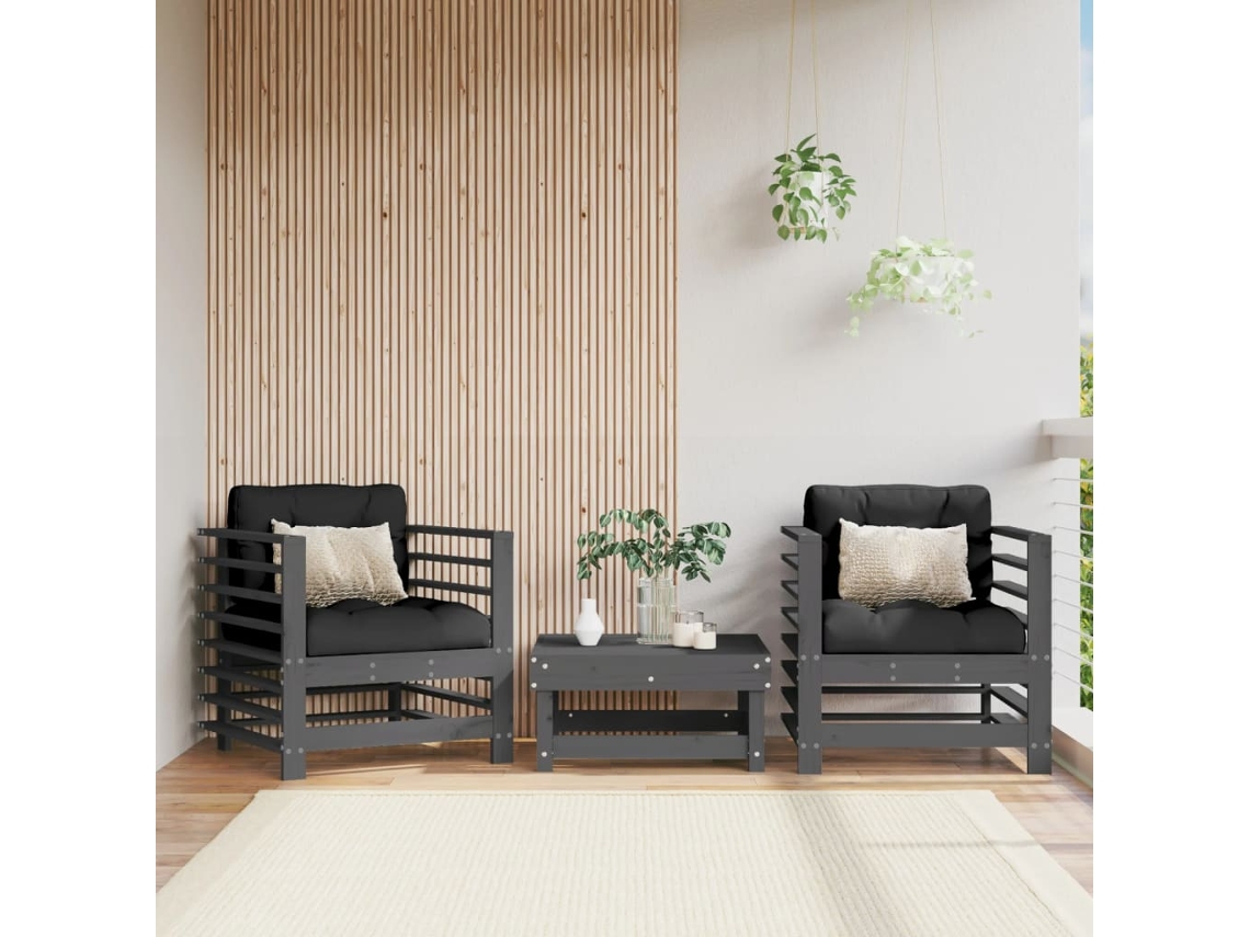 Vidaxl Cadeiras De Jardim C/ Almofadões 2 Pcs Pinho Maciço Cinzento