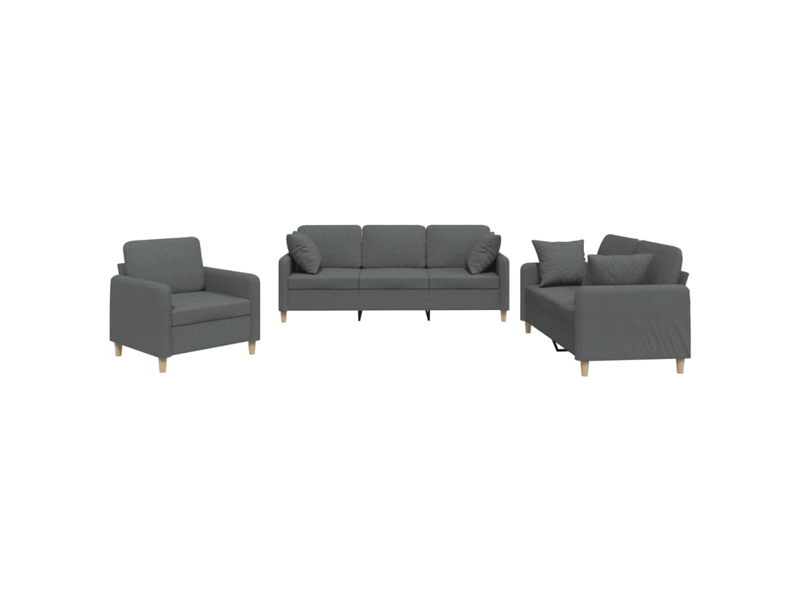 3 Pcs Conjunto de Sofás com Almofadas Tecido Cinzento escuro MAISON EXCLUSIVE