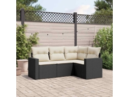 Vidaxl 4 Pcs Conjunto De Sofás Para Jardim C/ Almofadões Vime Pe Preto