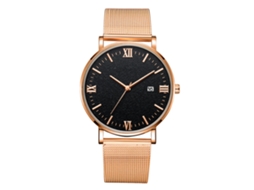 Reloj De Pulsera Mecánico De Quartzo (correa Oro Rosa Caja Oro Rosa Manecillas Oro Rosa Esfera Negra)