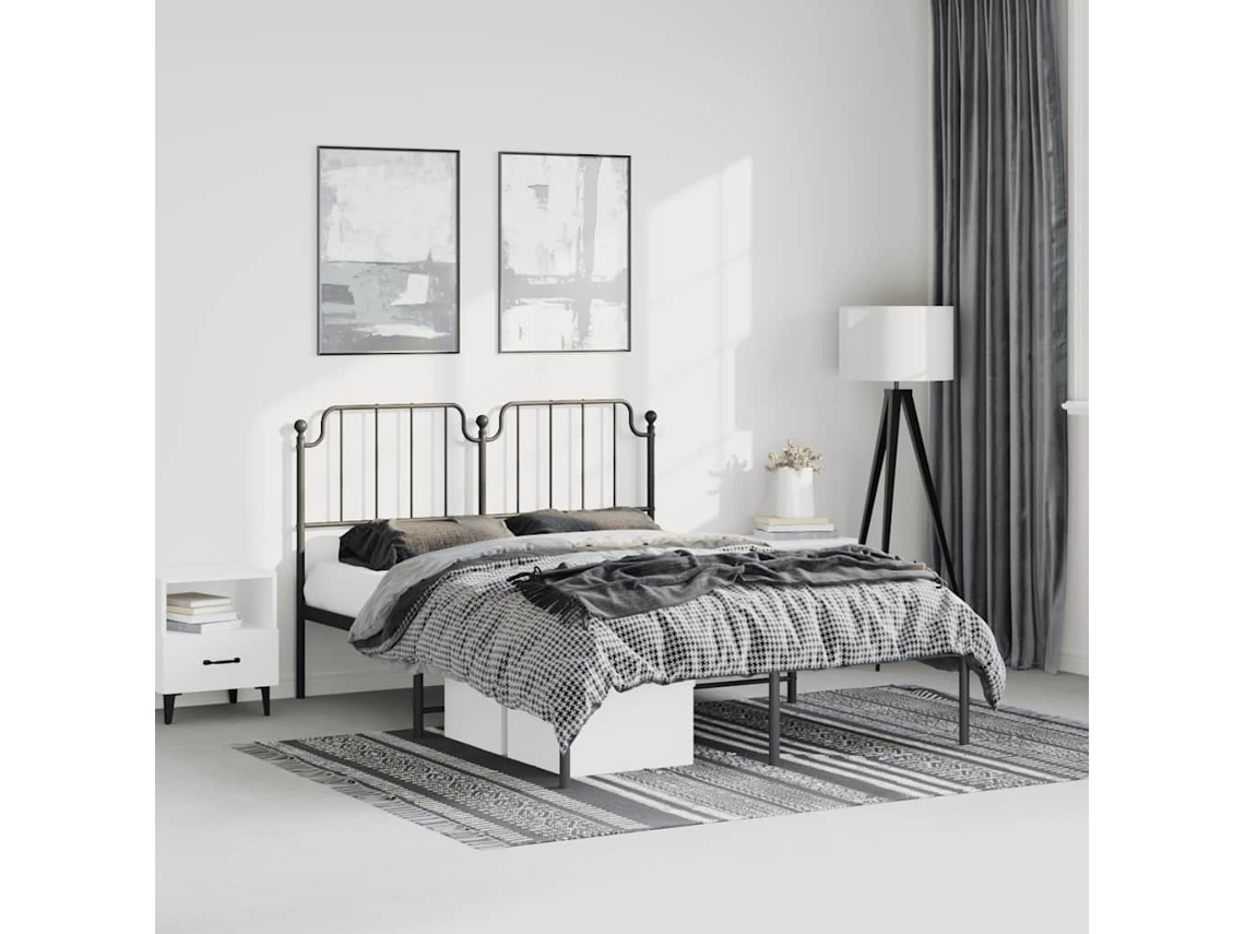 Vidaxl Estrutura De Cama Em Metal Com Cabeceira 150x200 Cm Preto