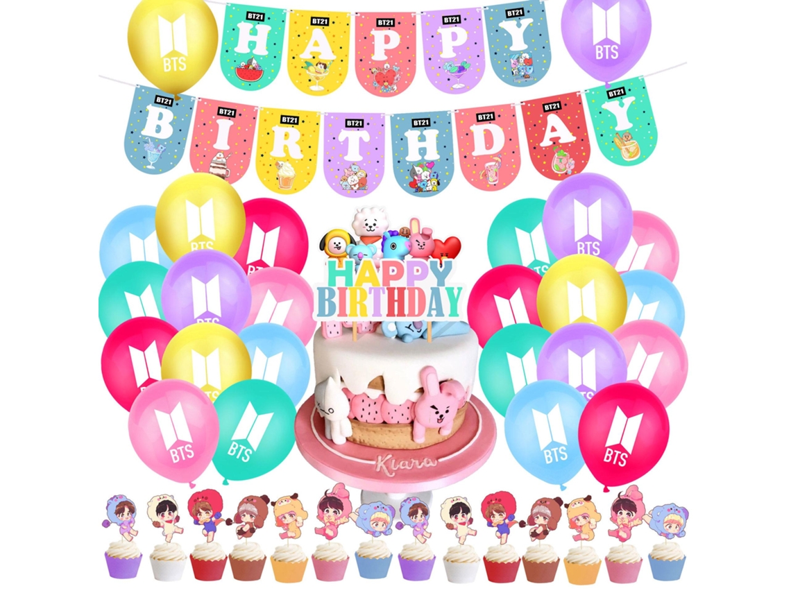 Laxiscreed Pack Decoração Festa De Aniversário Com Balões De Látex, Bandeiras, Topo De Bolo E Fitas
