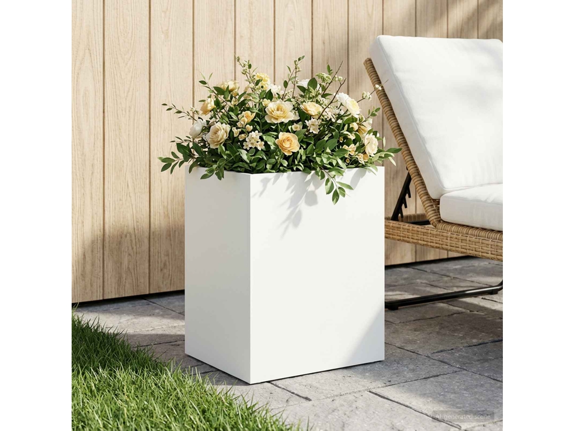 Vidaxl Vaso De Jardim Branco 40 X 30 X 40 Cm Aço Laminado A Frio