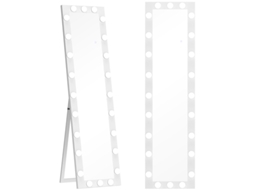 Espelho De Corpo Inteiro 150x40 Cm Com 24 Lâmpadas Led, 3 Cores De Luz, Para Uso Independente, Encostado Na Parede Ou Fixado Na Parede, Branco.
