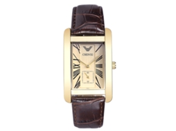 Reloj De Pulsera Cuadrado Para Hombre Con Correa De Cuero Pu Estilo Simple Reloj De Cuarzo Dorado
