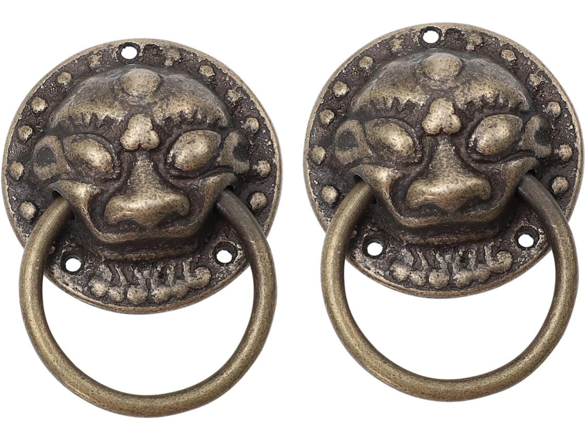 Gadpiparty 2 Peças Puxador De Porta Vintage Com Cabeça Tigre Em Cobre, Estilo Retrô, Para Armários E Gavetas