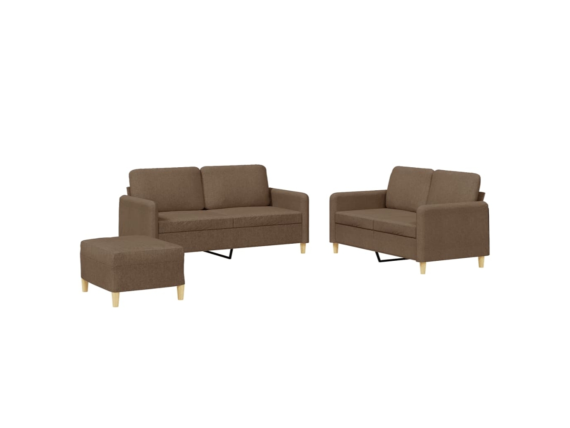 Conjunto 3 de Sofás com Almofadões VIDA XL Tecido Castanho