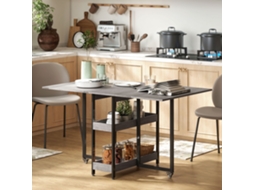 Mesa Dobrável Com 2 Abas Para 4 Pessoas 2 Prateleiras Abertas, Em Madeira E Metal, 133.4x80x75 Cm, Cinza