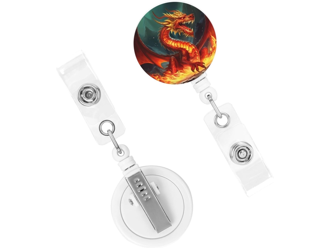 Porta Crachá Retrátil Reforçado, Carretéis Crachá Dragon King On Fire, Chaveiros Reforçados, Carretéis Cartões