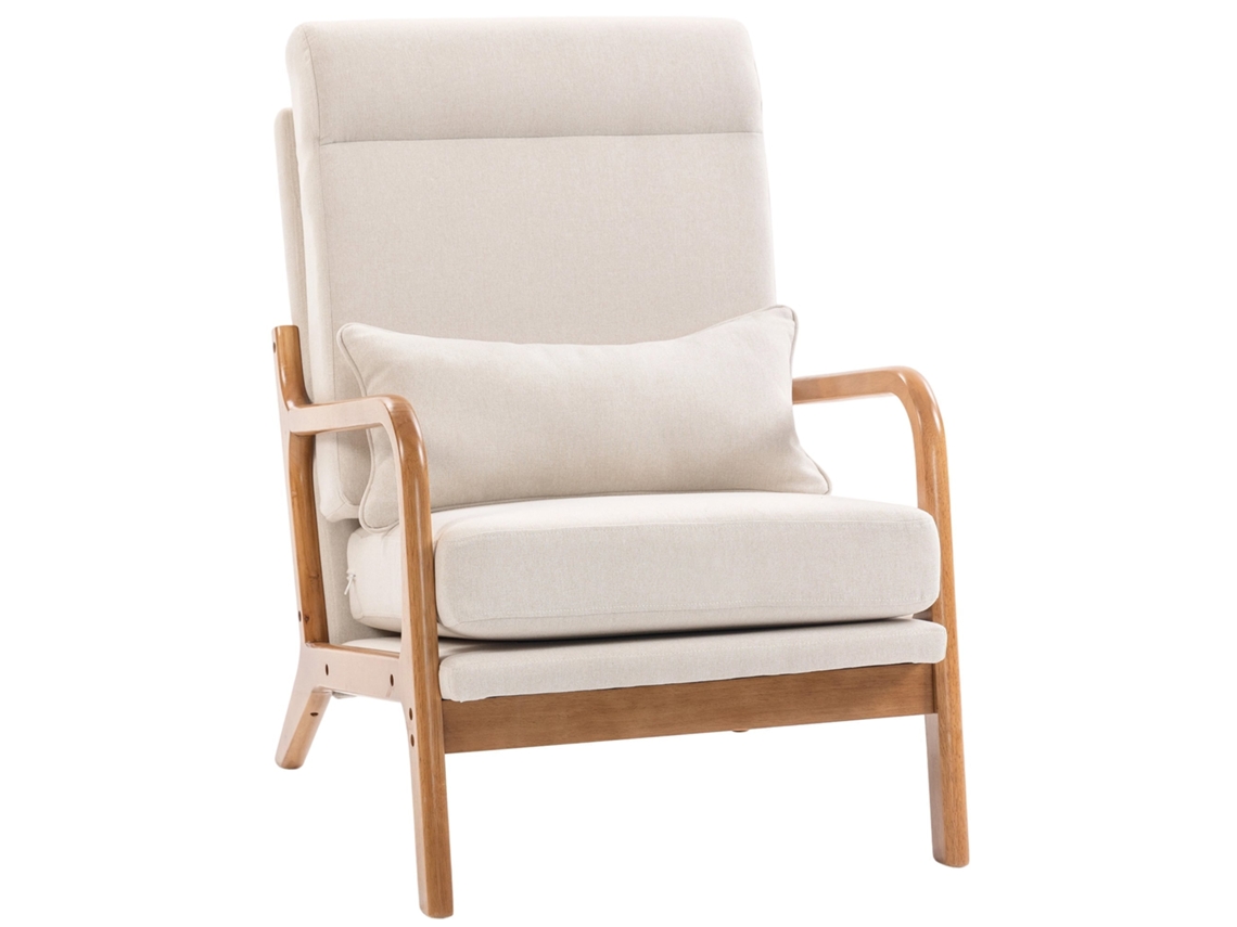 Poltrona de Descanso, Poltrona Decorativa Estofada em Linho com Assento Amplo, Apoio Lombar, Encosto Alto, 64x86x93cm, Creme CHEZMOI