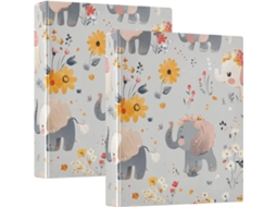 Pasta escolar com estampa de elefante animado, cinza, 3,8 cm x 1,5 polegadas, 3 aros com camada para bolsa, embalagem