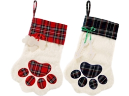 Jetec Conjunto De 2 Meias Xadrez Buffalo Para Cães E Gatos Decoração De Natal Para Pendurar Com Padrão De Patas SUNNY SPACES