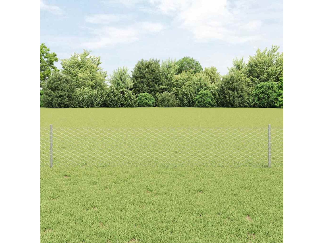Vidaxl Cerca Hexagonal Com Poste 25 X 0,4 M Aço Galvanizado Prateado