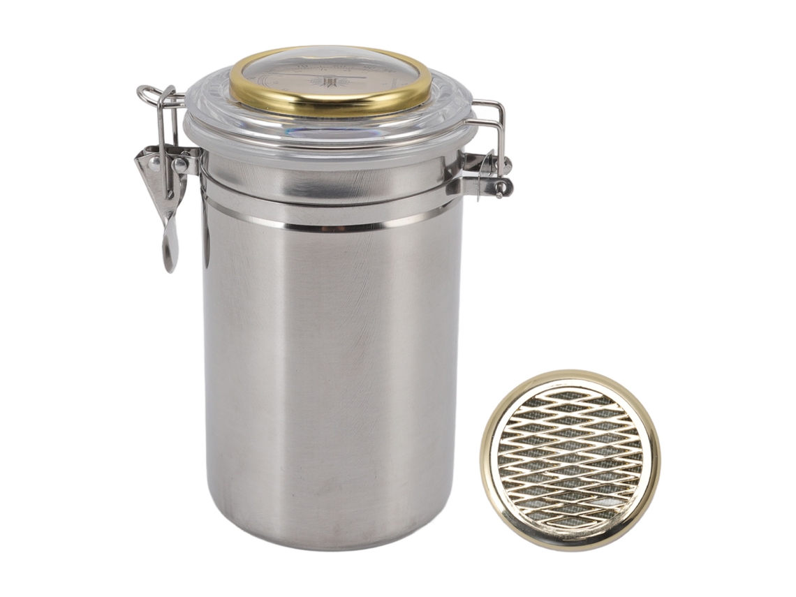 Nova Line jarro de Armazenamento Selado para Charutos com Higrômetro Aço Inoxidável 96mmx173mm