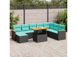 Vidaxl 9 Pcs Conjunto De Sofás P/ Jardim C/ Almofadões Vime Pe Preto