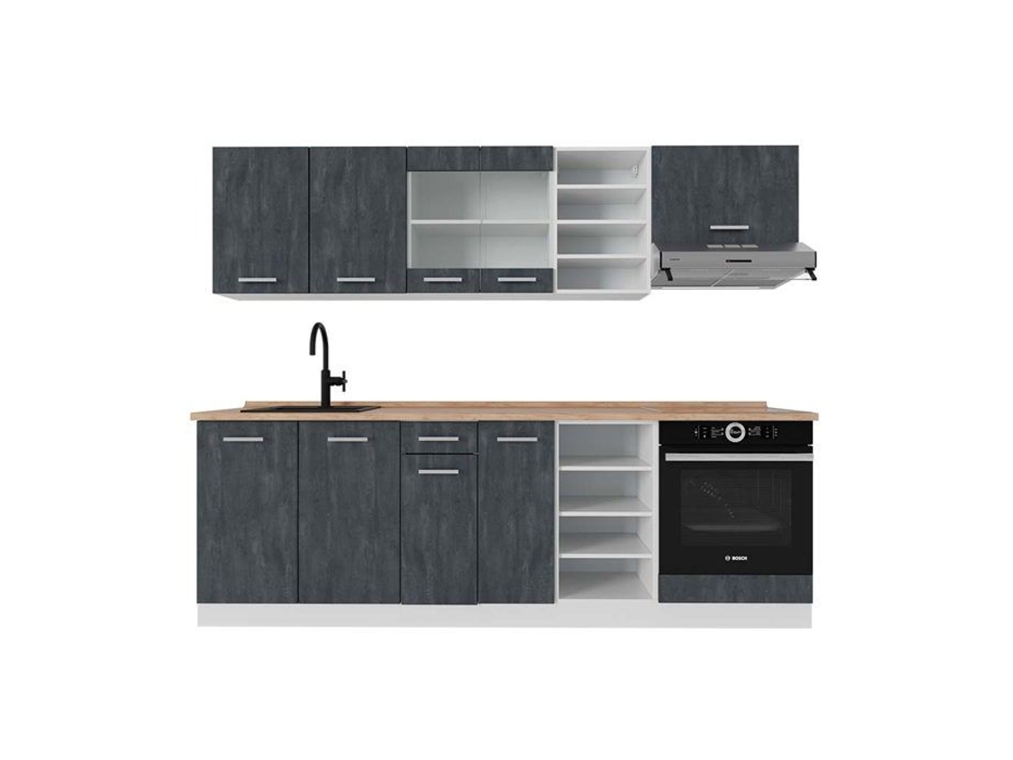 Cozinha R-Line, 240 cm PT Carvalho, betão preto/branco, Vicco