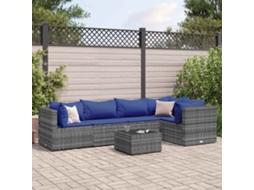 Vidaxl 6 Pcs Conjunto Lounge De Jardim C/ Almofadões Vime Pe Cinzento