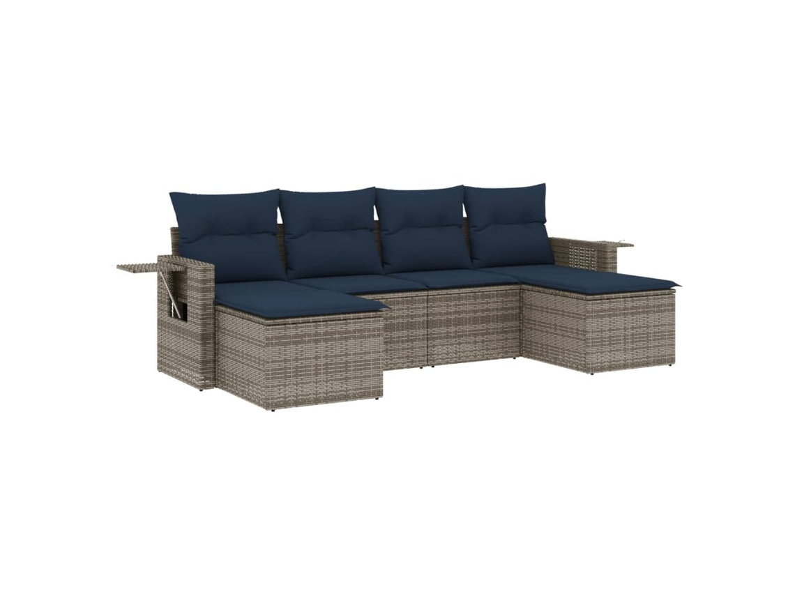 Conjunto de Sofá de Jardim, 6 Peças, Almofadas, Rattan Cinza MAISON EXCLUSIVE