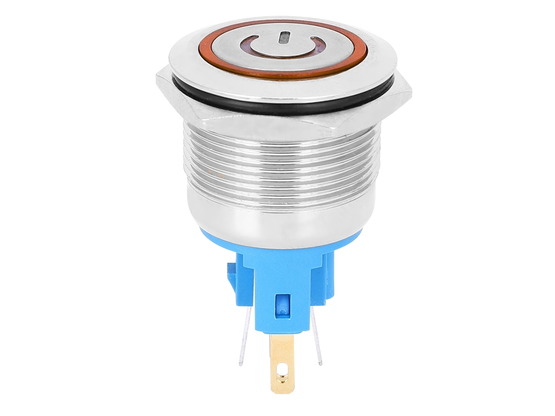 2pcs Botão De Reset De Aço Inoxidável 22mm Ip65 Dc12-24v Chave De Push Button 6-pino Laranja