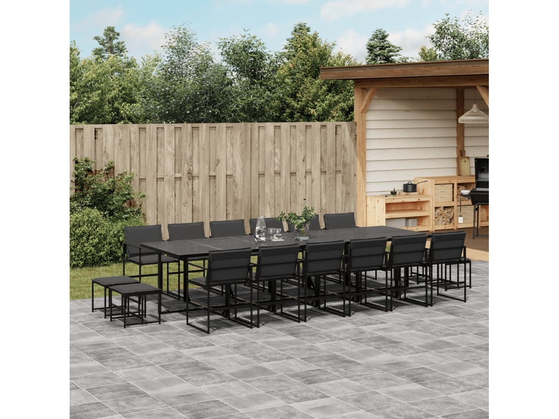 Vidaxl 17 Pcs Conj. De Jantar P/ Jardim C/ Almofadões Textilene Preto