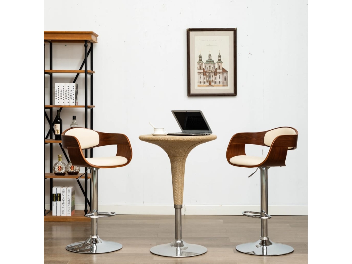 Vidaxl Bancos De Bar 2 Pcs Madeira Curvada E Couro Artificial Creme