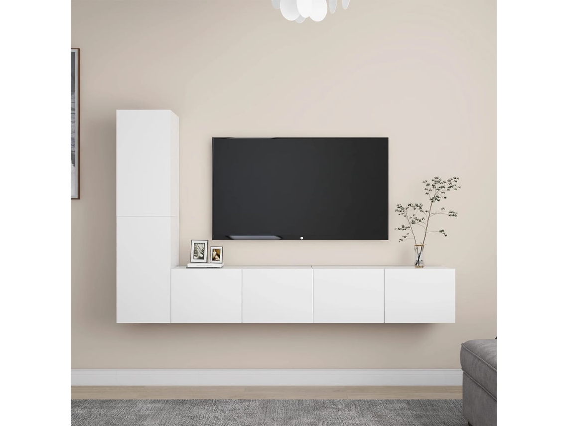 Vidaxl 4 Pcs Conjunto De Móveis De Tv Derivados De Madeira Branco