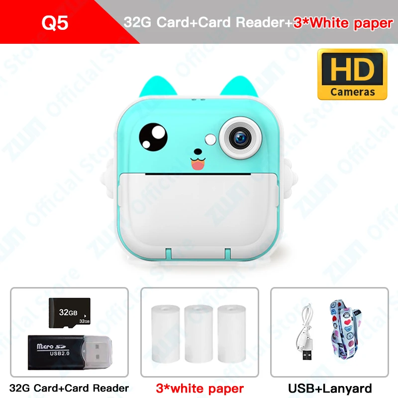 Câmera Digital Infantil Hd De Brinquedo, Impressão Instantânea, Acompanha Um Cartão De Memória De 32 Gb.