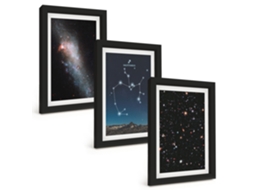 Conjunto De Pinturas Constelações Espaciais, Sagitário Moldura Preta Quadros Para A Sala De Estar Espelharte (3 Peças 20x30 Cm)