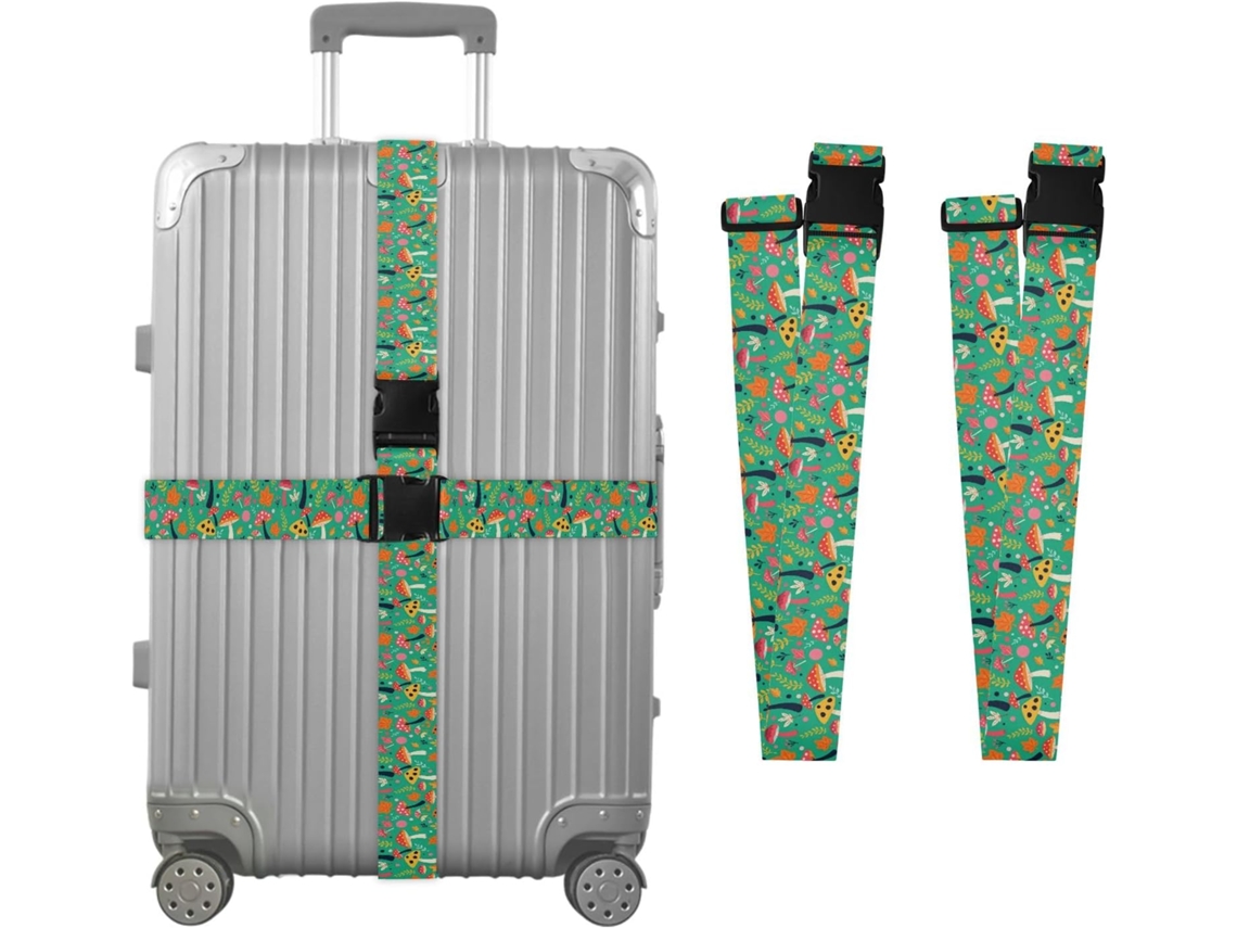 Conjunto De 2 Cintas Para Bagagem Com Estampa Cogumelos E Folhas Grama, Ideais Para Malas De Viagem, Acessórios Para