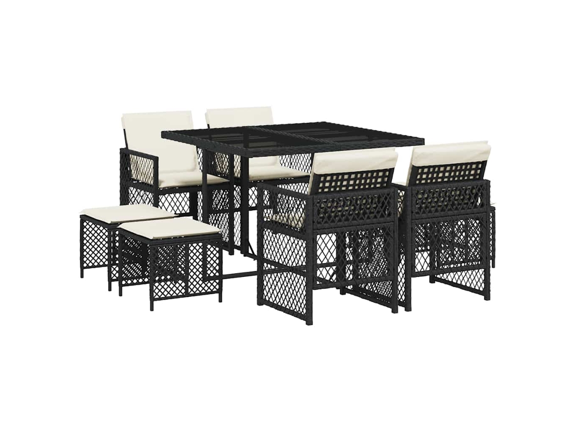 Conjunto de 9 Jantar para Jardim com Almofadões Vime Pe Preto MAISON EXCLUSIVE