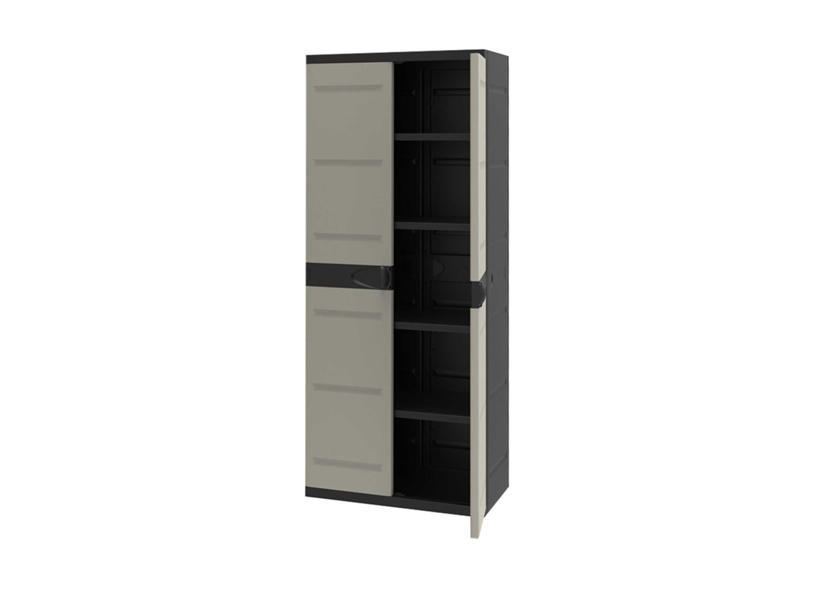 Armário Plástico Titanium 2 Portas Retangular Preto / Bege 70x44x176cm
