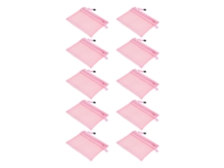 10 Bolsas De Malla Con Cremallera De Doble Capa, Tamaño A5, Impermeables, De Nailon, Con Cremallera, Color Rosa, Para Cosméticos, Juegos, Maquillaje