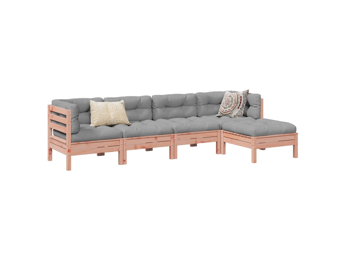Vidaxl 5 Pcs Conj. Sofás Jardim C/ Almofadões Madeira Abeto de douglas