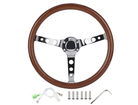 Volante Retro 15 Polegadas Em Madeira De Mogno Com 6 Furos, Aro De Aço Inoxidável E Cabo Com Capa De Campainha Jeiibrzui